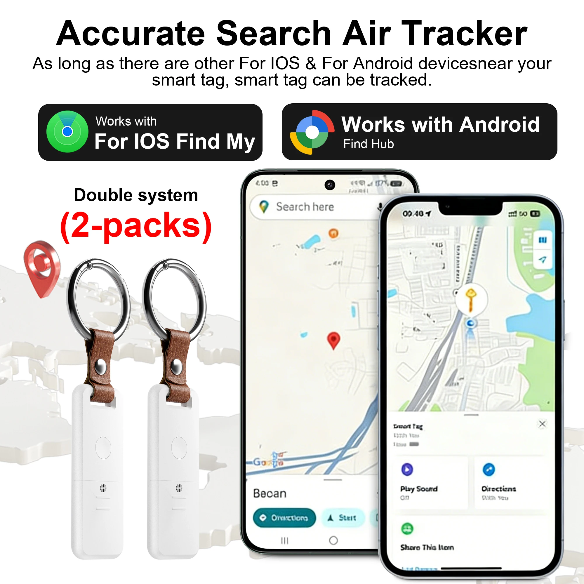 2-Pack Dual System Locator for iOS Android Compatible with iOS's Find My App Google Find My Device Hub