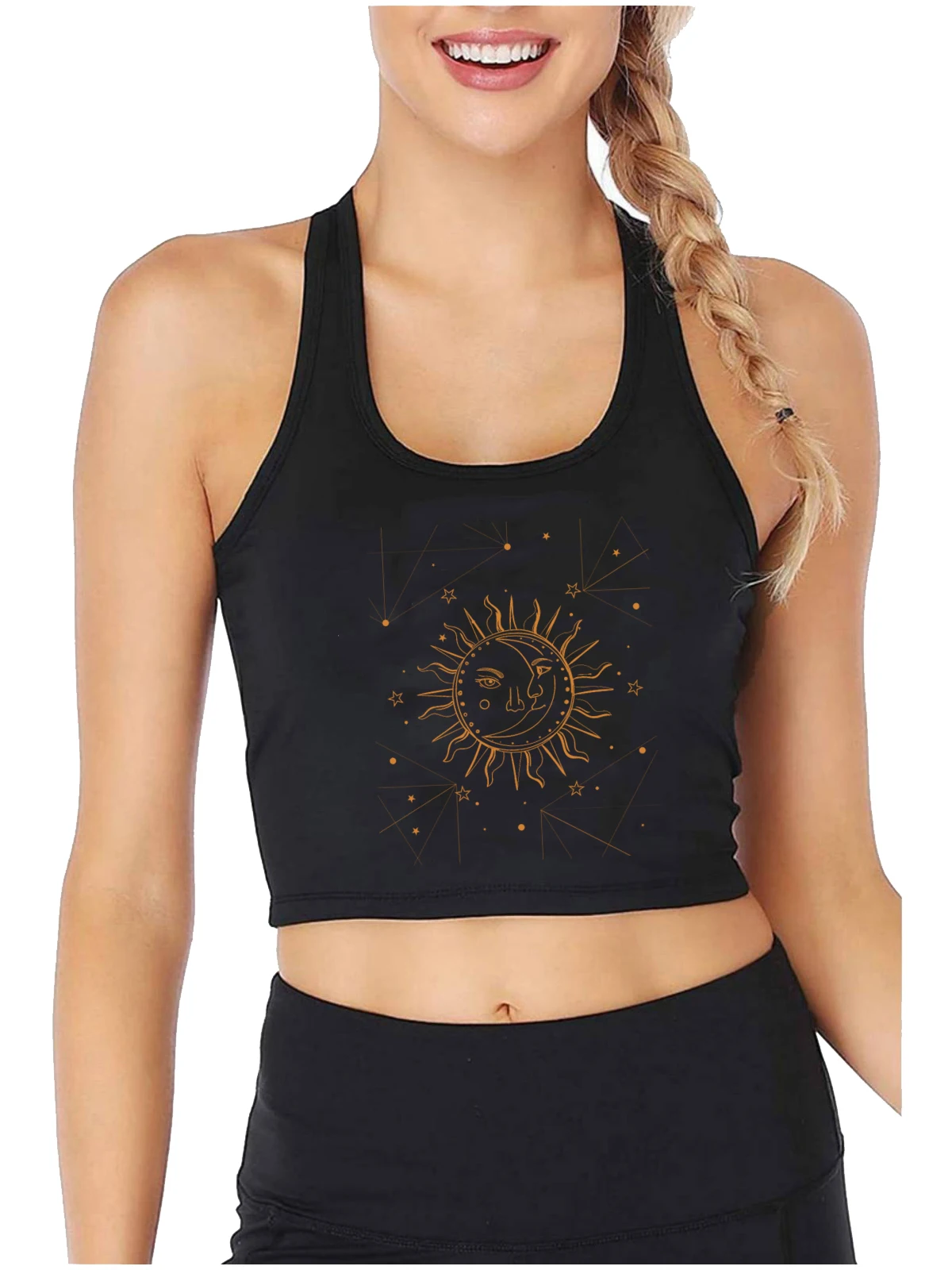 Dark Academia Cottagecore Sun Moon Harajuku Print Crop Top Girl's Funny Divination Style Tank Tops Summer Cotton Sports Camisole