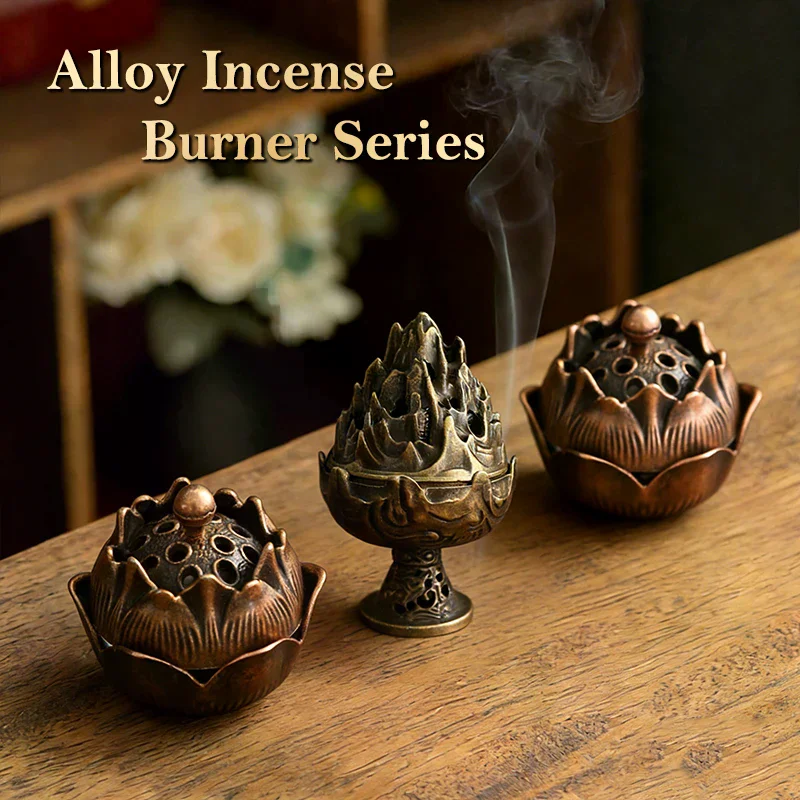 Brûleur d'encens vintage en alliage, support pour bâtonnets, à trois pieds, ajouré, mini encensoir pour bois de santal, décoration d'intérieur