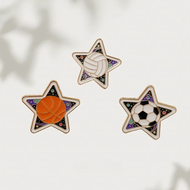 New Cartoon Football Basketball Volleyball Sports Metal Brooch Pin Casual Gift Badge Memorial Pin DIY Clothing Bags Hat T-shirt