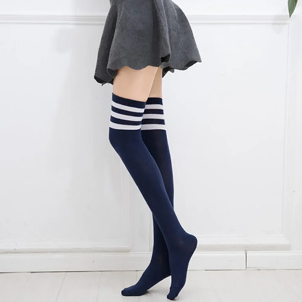 Women Thigh High Socks Sexy Black White Striped Long Socks Lolita Sweet Over The Knee Stockings for Ladies Girls Warm Knee Socks