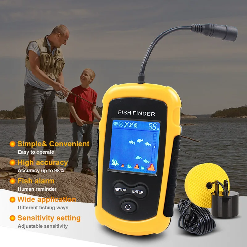 Wired Transducer | 100M Depth Range LED Backlight Waterproof Level 4 AAA Battery Powered Fishing