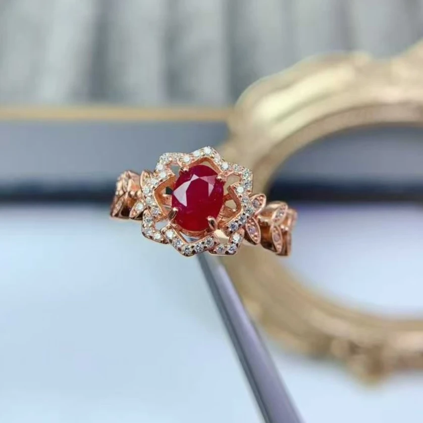 

Antique Look Silver Gemstone Rings Natural Ruby Ring 5mm*7mm 0.7ct Genuine Myanmar Ruby 925 Silver Jewelry