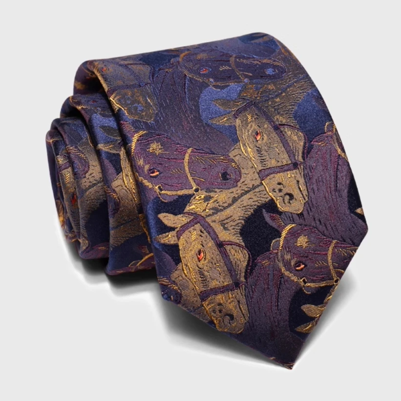 High Quality 100% Silk Striped Horse Pattern Tie For Men's Fashion Business Banquet Shirt Accessories 9CM Wide Silk Cravat