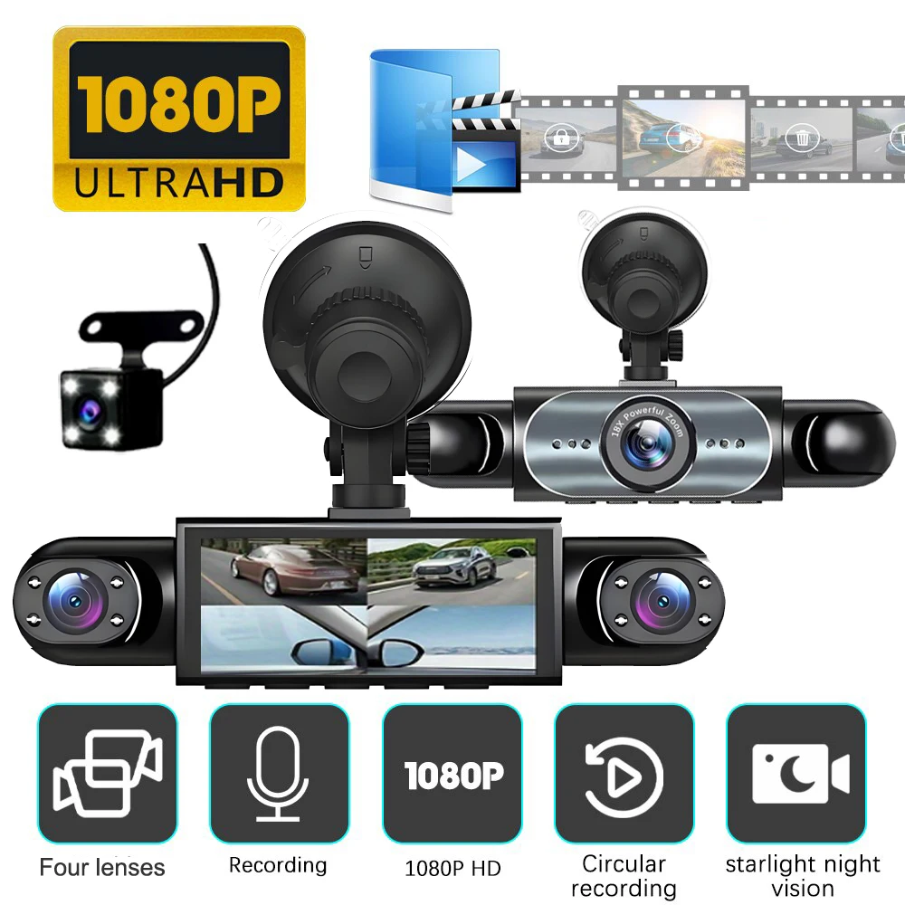 4 Channel Dash Cam 360° 1080P Car Video Recorder Black Box with Night Vision Parking Monitor G-Sensor Loop Recording Auto Parts
