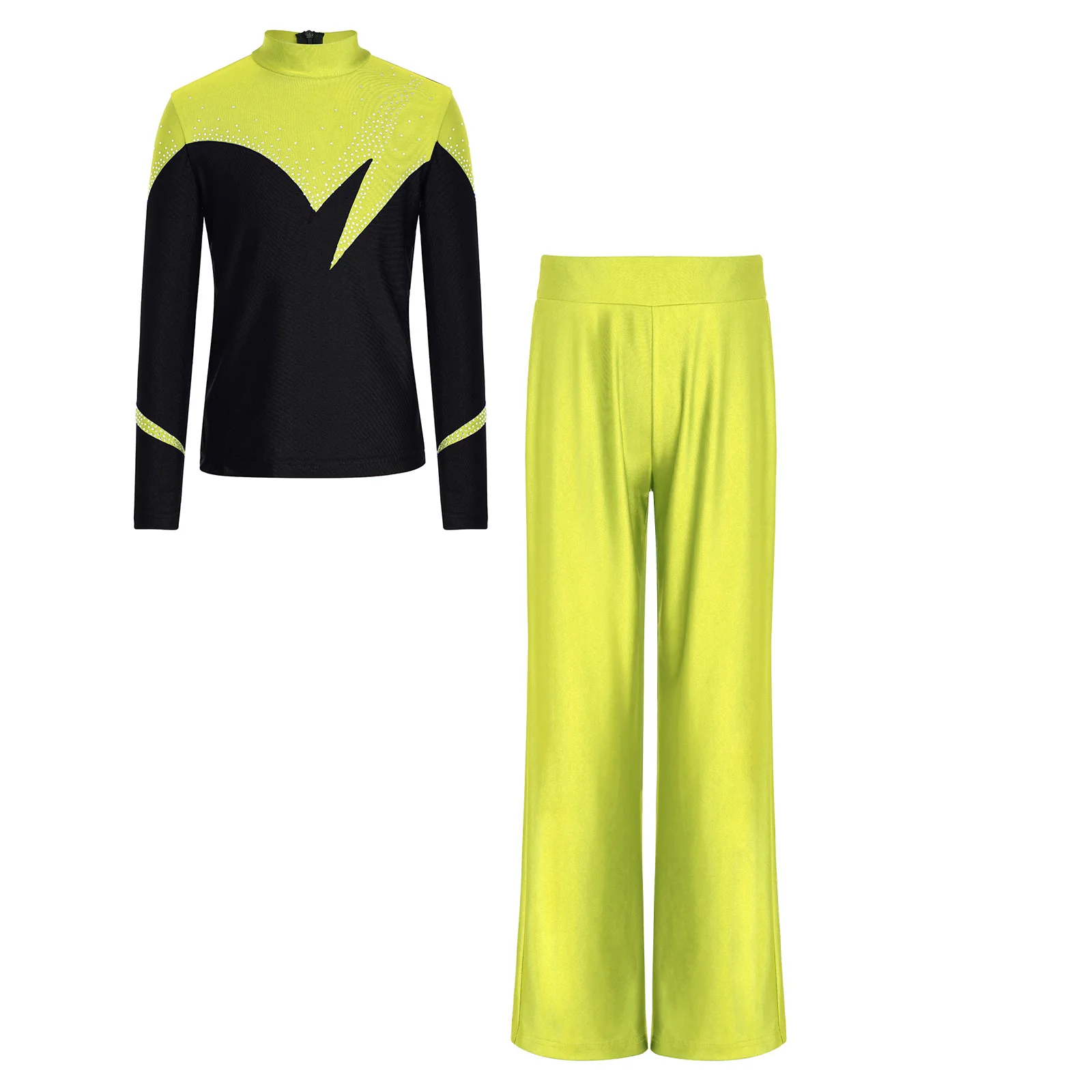 

Детский костюм для фигурного катания и танцев для мальчиков, наряд для выступлений и соревнований, блестящий топ с длинными рукавами и стразами, комплект с брюками