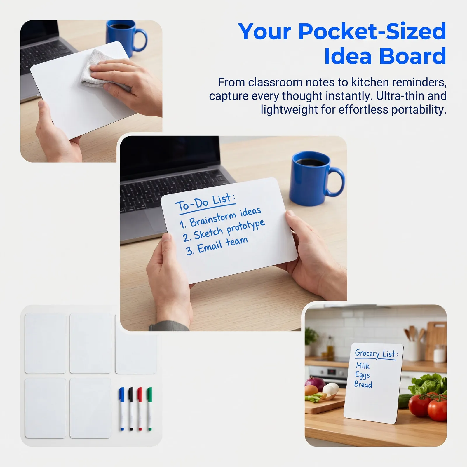 6Pcs Portable Reusable Whiteboard Notebook A6 Dry Erase Lapboard Desk Classroom Office Study Handwriting Practice Memo Board