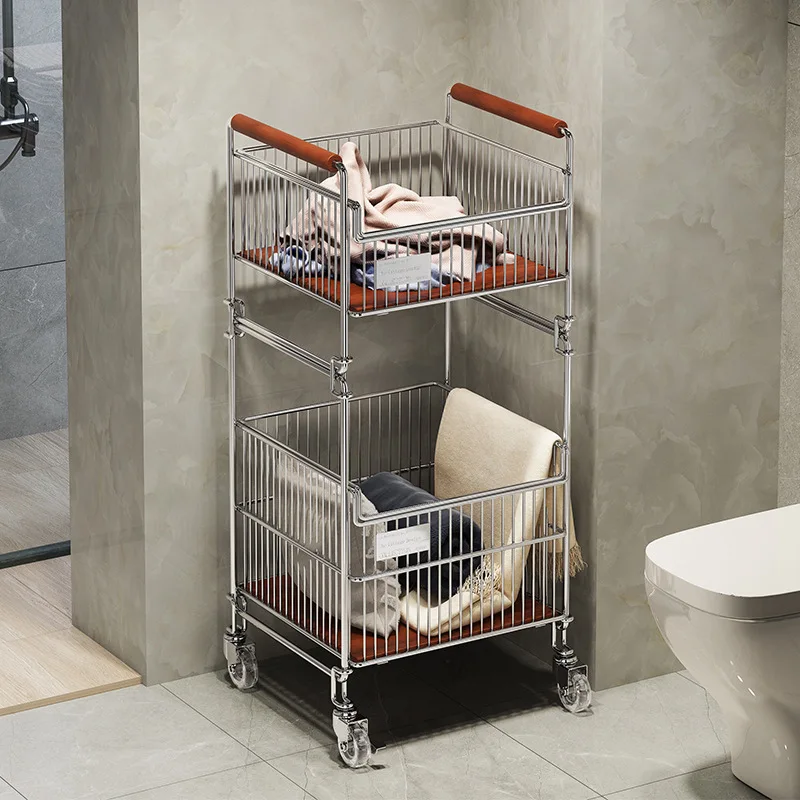 

Medieval laundry basket cart storage bathroom rack floor-to-ceiling laundry mobile layered laundry basket wholesal