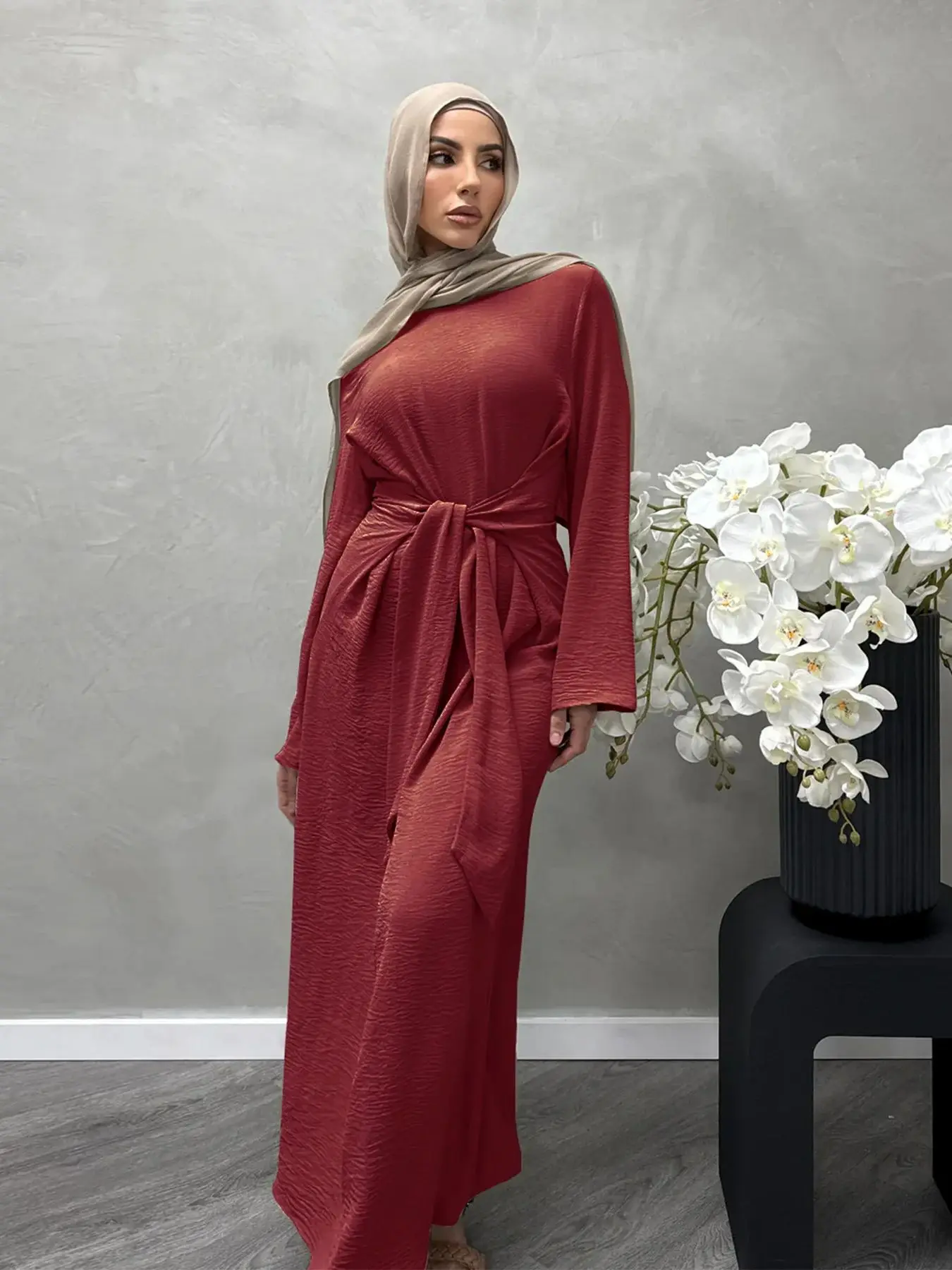 Fashion Jazz Muslim Dress Robe Female Full Length Was Thin Muslim Abaya Muslim Dress Worship Service Abaya With Belt wy2027