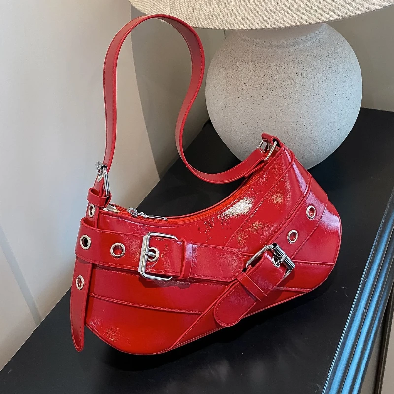 

2025 New Summer Cool High-end Fashion Package Niche Retro Black Hot Girl Underarm Versatile Motorcycle Single-shoulder Bag Women