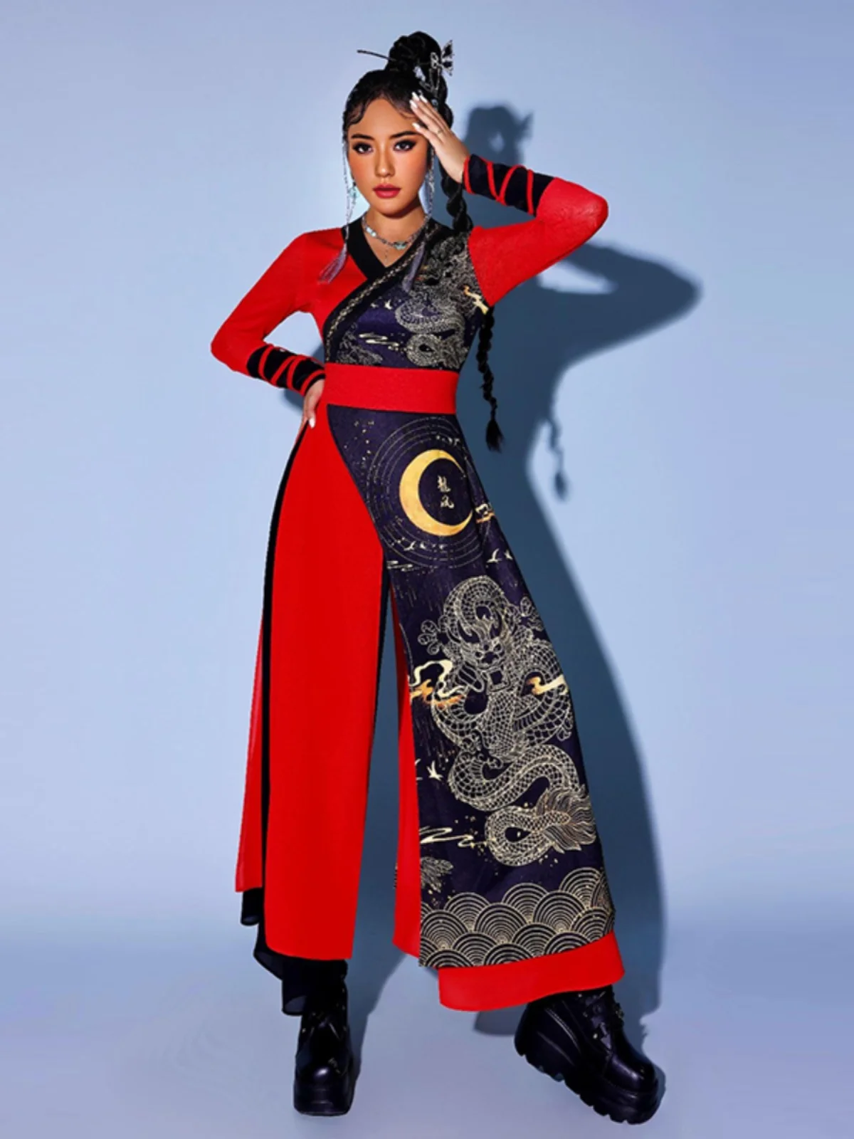 Set di costumi di danza jazz per adulti, vestito da batteria, abbigliamento per spettacoli teatrali, vestito da ballo del vento, tessuto tradizionale cinese Romano