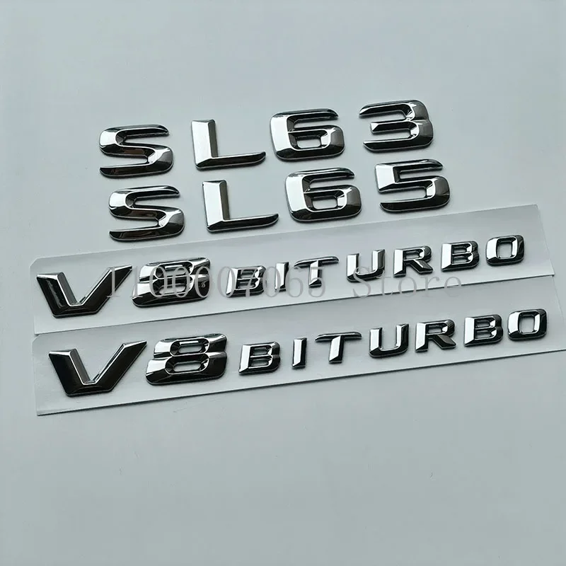 2015 Chrome Sharp Letters SL63 SL65 V8 Biturbo Top ABS Emblem for Car Side Fender Trunk Nameplate Logo Sticker