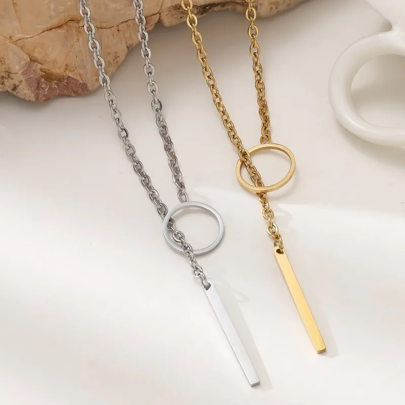 Fashion Necklace Design Ladies Fashion Simple Simple Geometric Ring Bar Pendant Necklace Wholesale Sales
