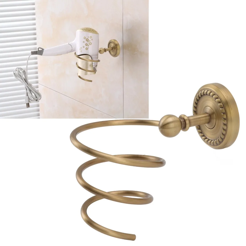 Copper Stainless Steel Hair Dryer Holder Antique Brass Wall Mounted Blow Dryer Holder Spiral Design Rust Resistant