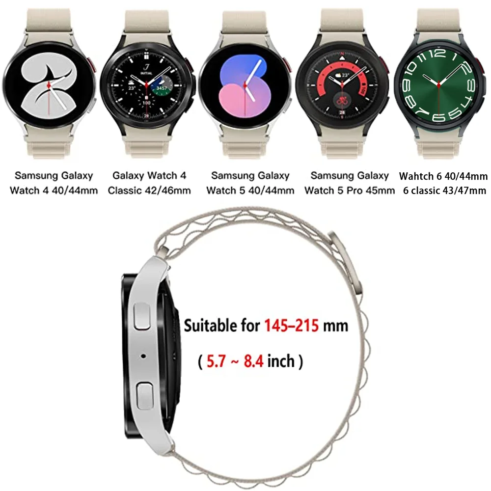 20mm Strap for Samsung Galaxy watch 4/5/6 44mm 40mm 6 classic 47mm 43mm Alpine loop nylon bracelet Galaxy watch 5 Pro 45mm band