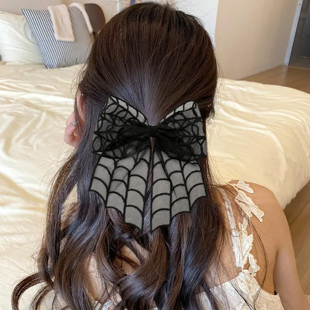 Jepit Rambut Pegangan Kuat Jepit Rambut Anti-selip Jepit Rambut Halloween Gaya Punk dengan Pola Jaring Laba-laba Aksesori Rambut Pegangan Anti-selip