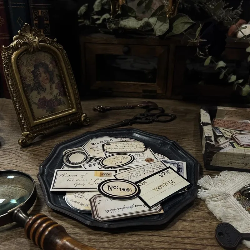 Junk Journal Thick Card Retro Handwritten English Label Collage Decoration Material Posing Vintage Handcraft