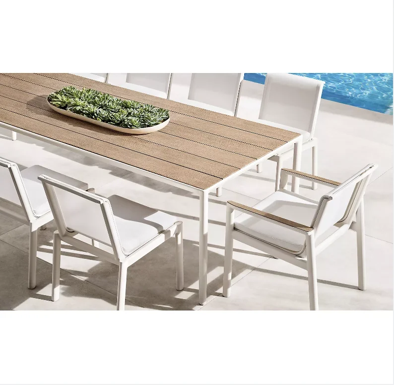 #Green Comfortable Outdoor Dining Room Aluminum Wood Teak Top Table And Chair Set
