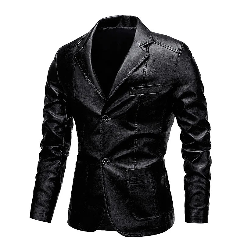 Men's Slim-Fit Lapel Leather Jacket Versatile PU Small Suit Men's Lapel Jacket New Arrivals