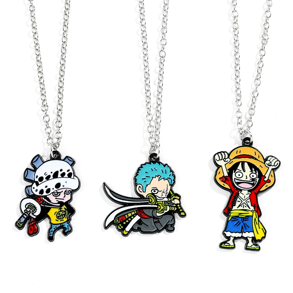 

Anime One Piece Necklace Cartoon Characters Monkey D. Luffy Roronoa Zoro Metal Badge Pendant Necklace Collar Jewelry Accessories