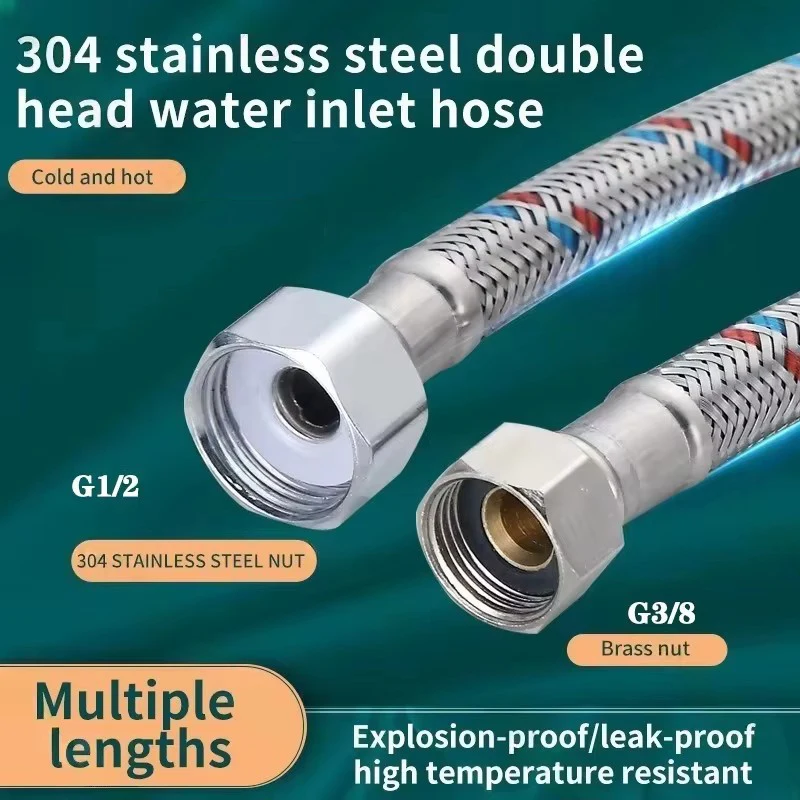 1pc 20/40/60/80/100cm 304 Stainless Steel Woven Shower Tube Metal Cold Hot Water Explosion-proof Bathroom Extension Shower Hose