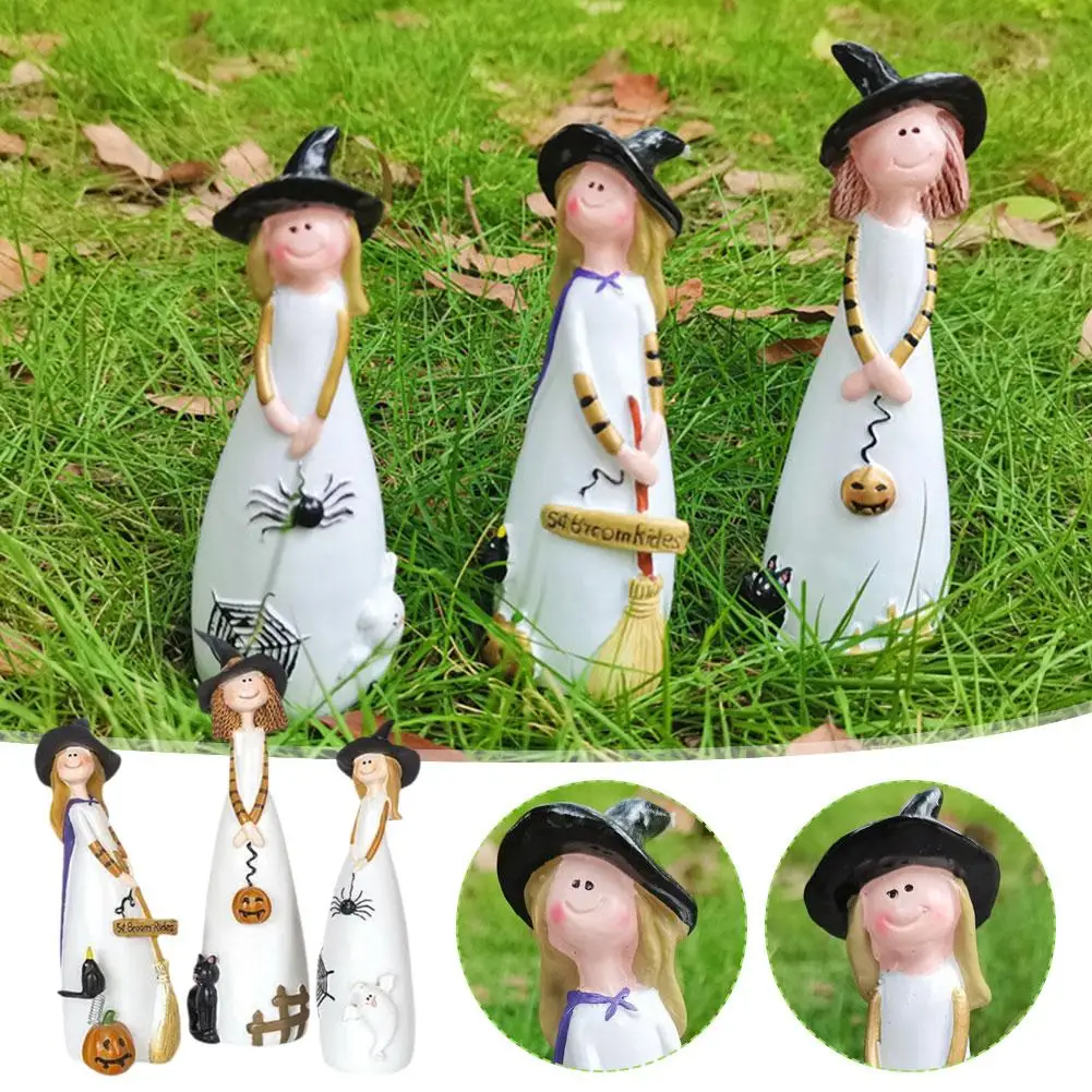 New Halloween Witch Decoration Resin Crafts,Witch Hat,Cat,Ghost, Crow And Pumpkin Decor Figurines For Holiday Party Ornamen A8U5