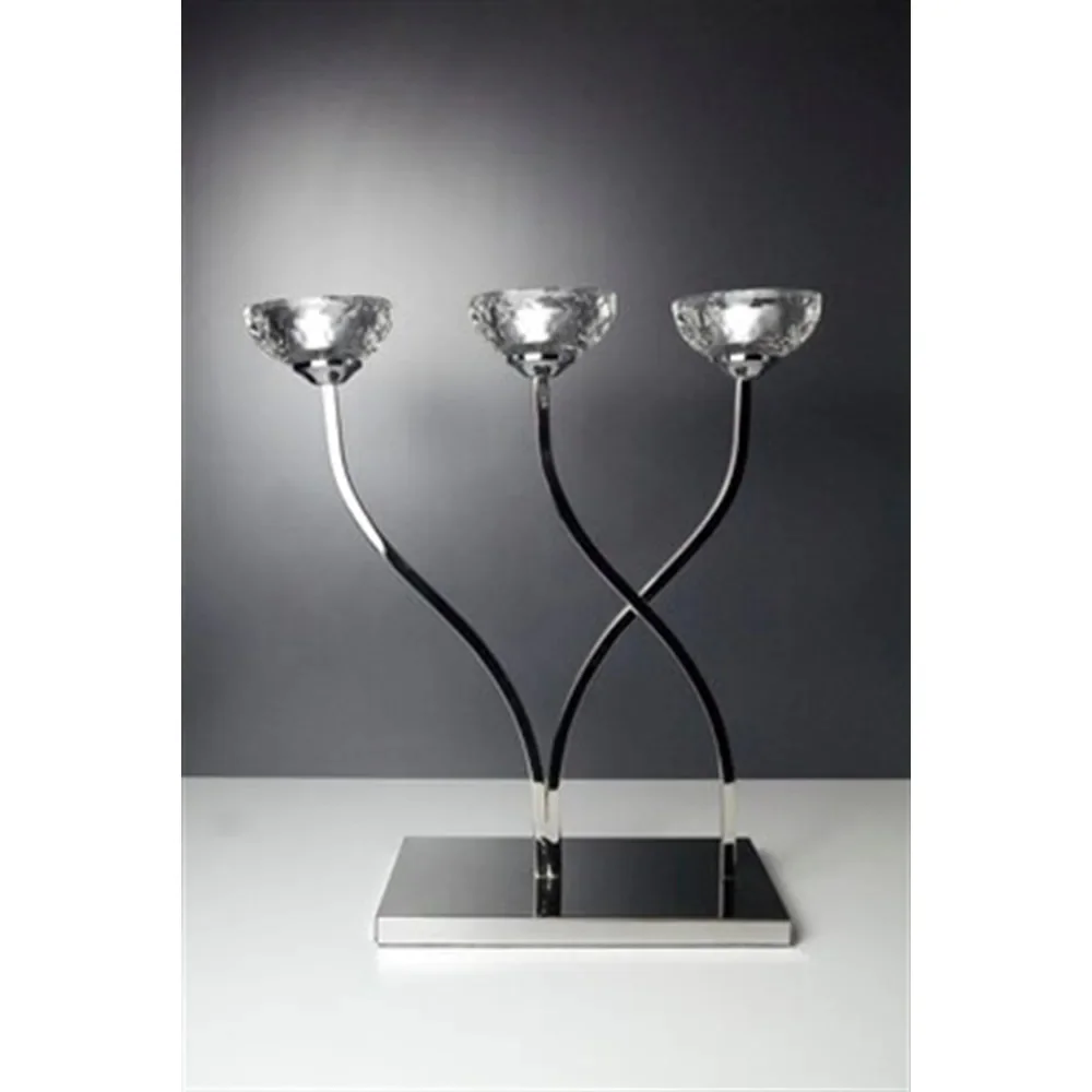 Silver Metal Body Crystal Glass Headed Triple Tealight Candle Holder