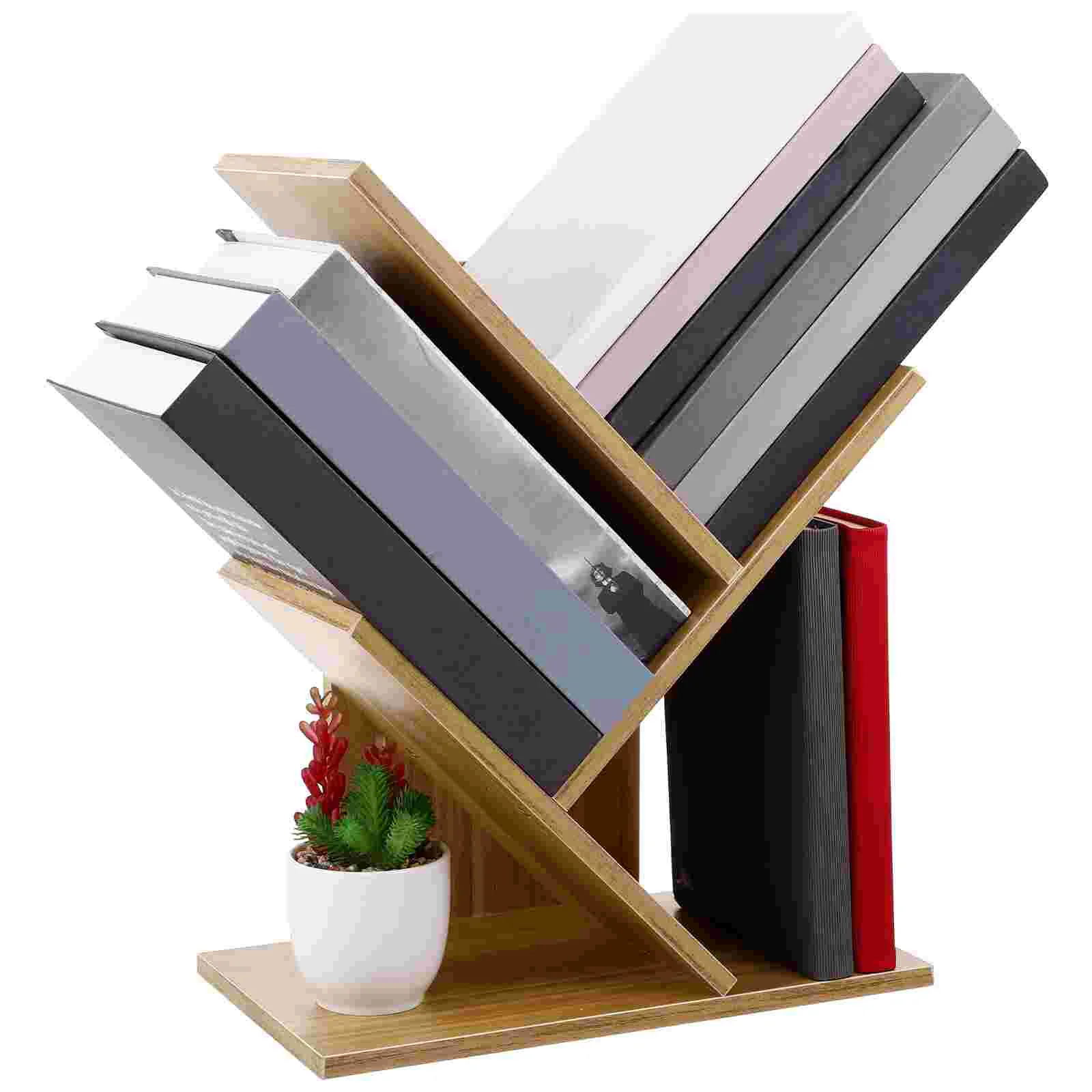 

3 Layers Book Stand Wooden Bookcase Storage Rack Desktop Tree Bookshelf Folding