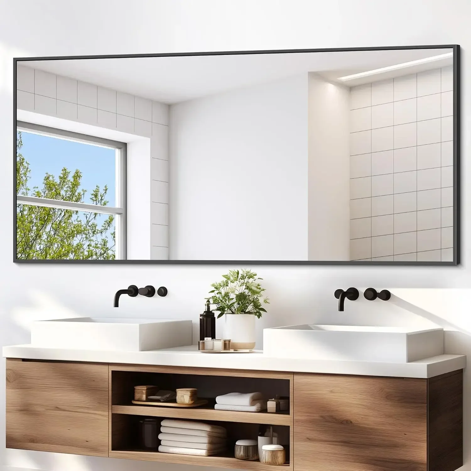 

Black Bathroom Mirror for Wall, 72x36 Inch Rectangle Mirrors with Metal Frame, Modern Vanity Wall Mirror Decor for EntrywayHangs