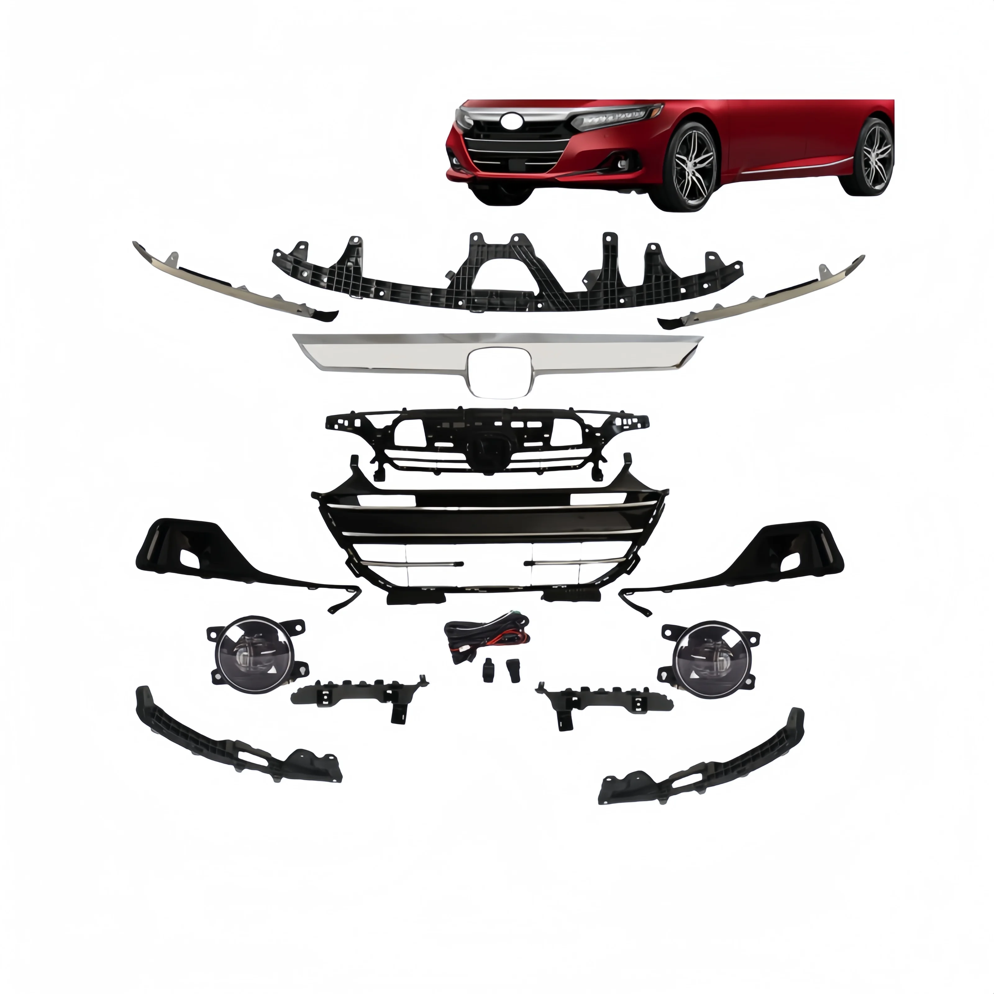 Car Bumper Kit Front Bumper with Grille with Support Headlight Support Foglamp Set Body Kit for Honda Accord 2021 2022 15pcs