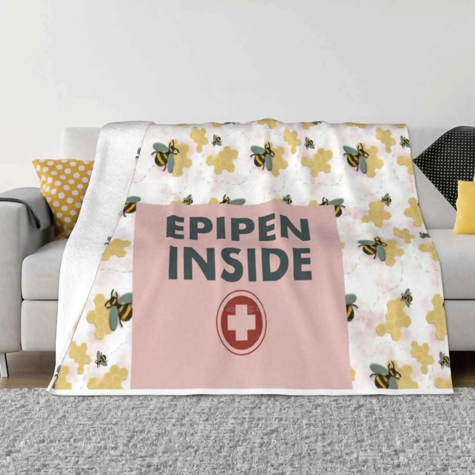 Epipen Inside Bag ( Bee Hive ) Creative Design Light Thin Soft Flannel Blanket Food Allergies Drawingwitht Food Allergy