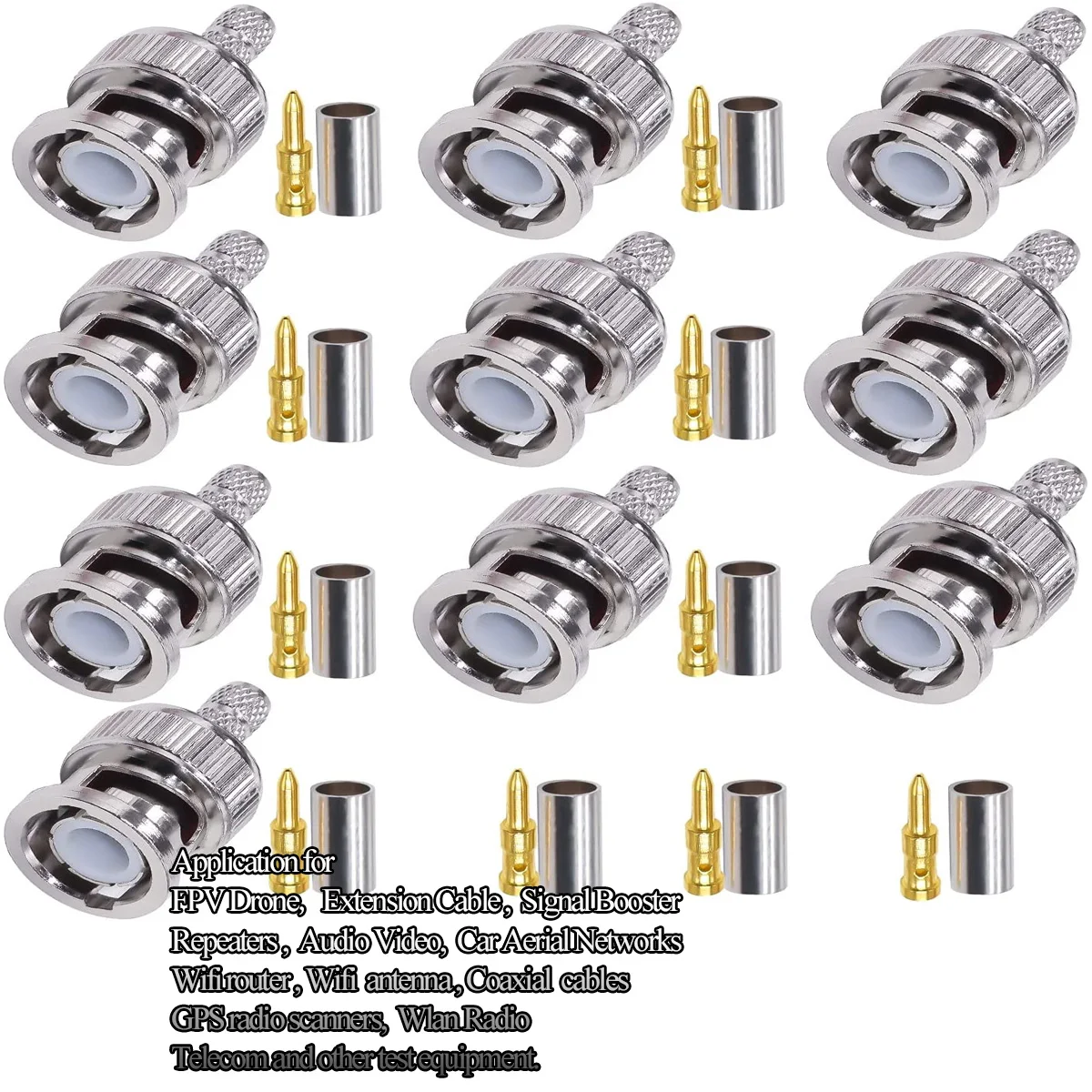 TUOLNK  BNC Male Connector BNC Male Plug Crimp Connector 10 pcs for RG58 RG142 Coaxial Cable BNC Type Solder Converter