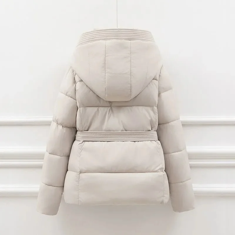 European Double-layer Collar Down Cotton Jacket Women Winter 2025 New Fashionable Lamb Wool Warm Sports And Casual Slim Jacket