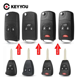 KEYYOU-funda de llave de coche remota modificada, carcasa de llave plegable, estilo de coche, 2 botones, Chrysler, Jeep, Compass, Wrangler, Patriot, Fob Flip