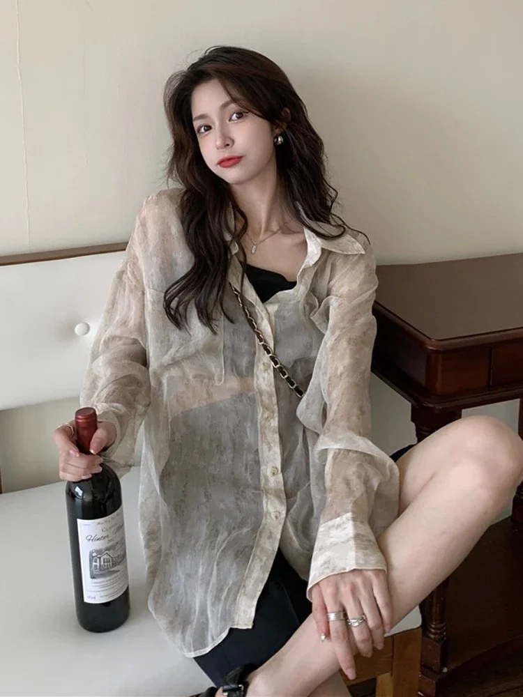 

Рубашки женские Tie Dye тонкие шикарные свободные уличные модные повседневные солнцезащитные универсальные Camisas Mujer весенние корейские уютные молодые Ins новые