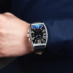 2023 Fashion Mechanical Men's Watch Automatic Wrist Watch Wine Barrel Sports Casual Watch Leather Waterproof Clock Reloj Hombre