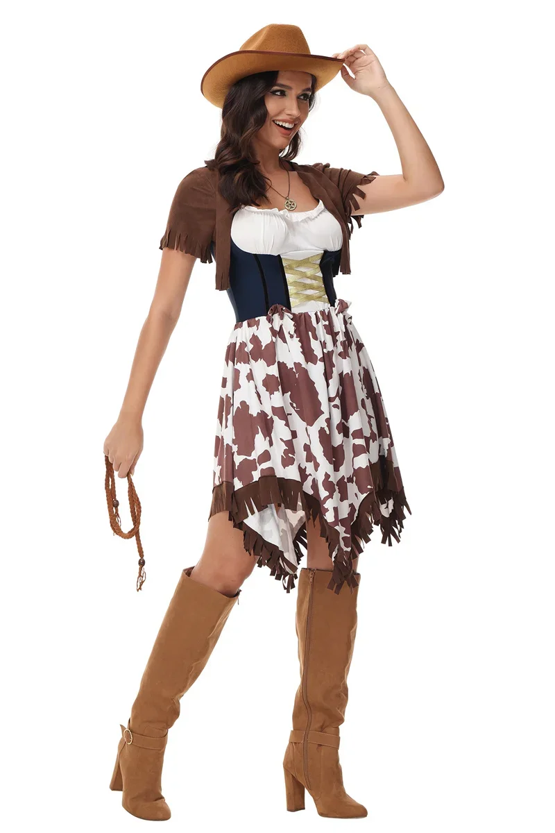 Donne adulti West Cowboy Costume Cosplay con cappello Halloween Purim Cowgirl nappe Clubwear Roleplay Party Fancy Dress-up