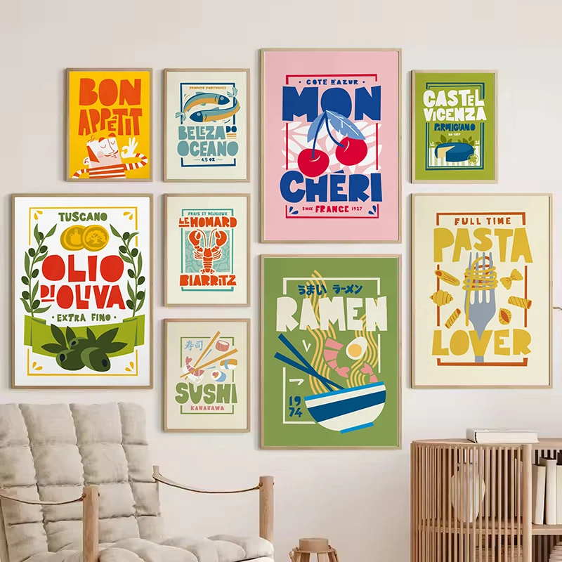 مضحك الفاصوليا على نخب الكرتون قماش ملصق فني بون الشهية الغذاء إقتباس طباعة اللوحة للمطبخ جدار ديكور نادي بار متجر ديكور #1