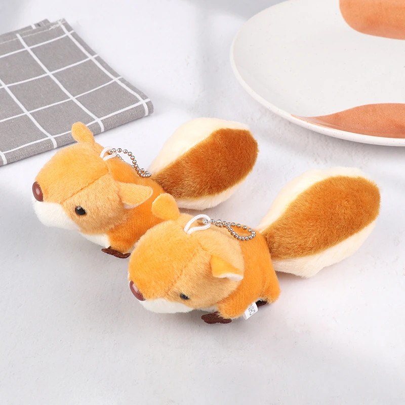 Cute Mini Squirrel Plush Toy Stuffed Doll Pendant Decorations Keychain Key Ring Backpack Oversized Tail Squirrel Bitrhday Gift