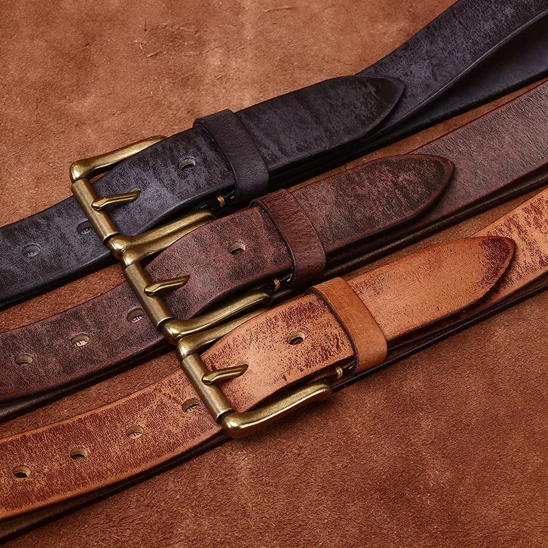 Vintage Genuine Leather Belt for Men and Women, 3.3cm Wide, Korean Style