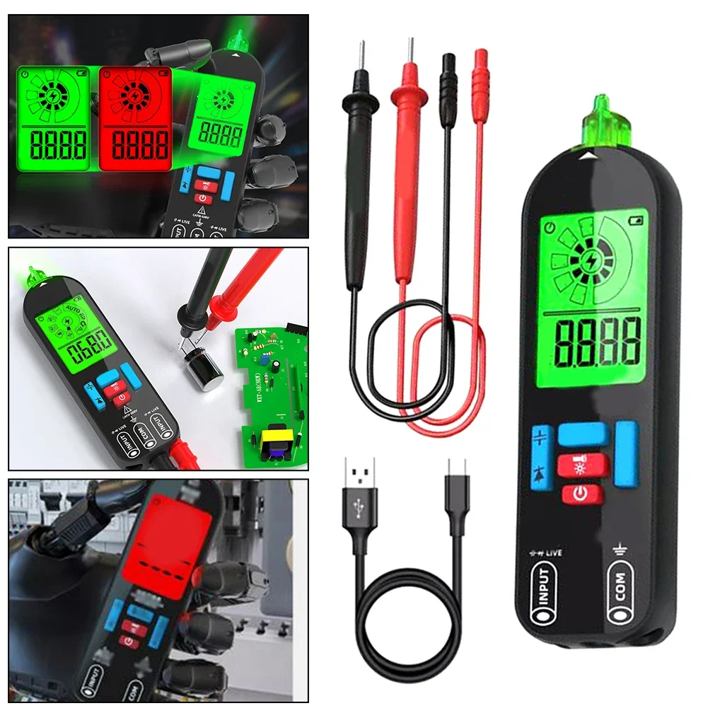 Efficient Digital Multimeter Tester for AC DC Voltage Red Green Backlight Non contact Fire Line Discrimination