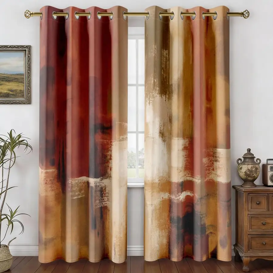 Cortinas laranja queimadas, 2 painéis, abstrata, ferrugem, escurecimento, ilhó, cortinas de janela, tratamentos decorativos modernos para janela fo