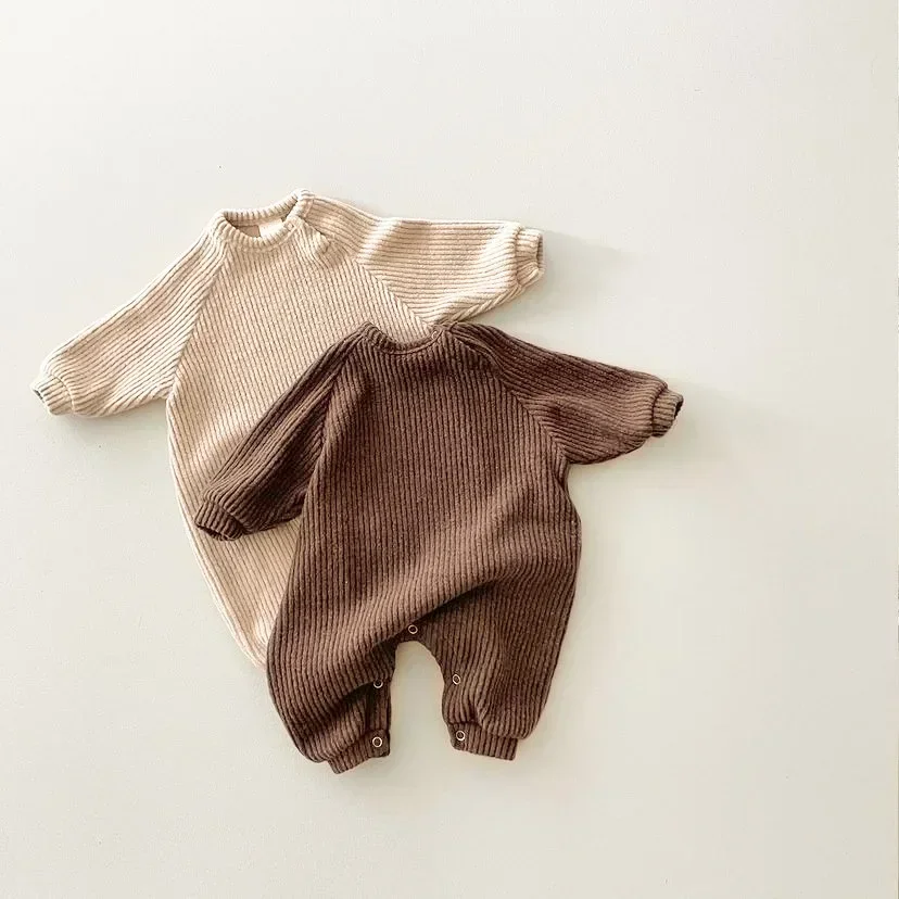 

Girl Baby Solid Casual Jumpsuit Infant Loose One-piece Newborn Costume Autumn Winter New Kid Boy Retro Ribbed Long Sleeve Romper