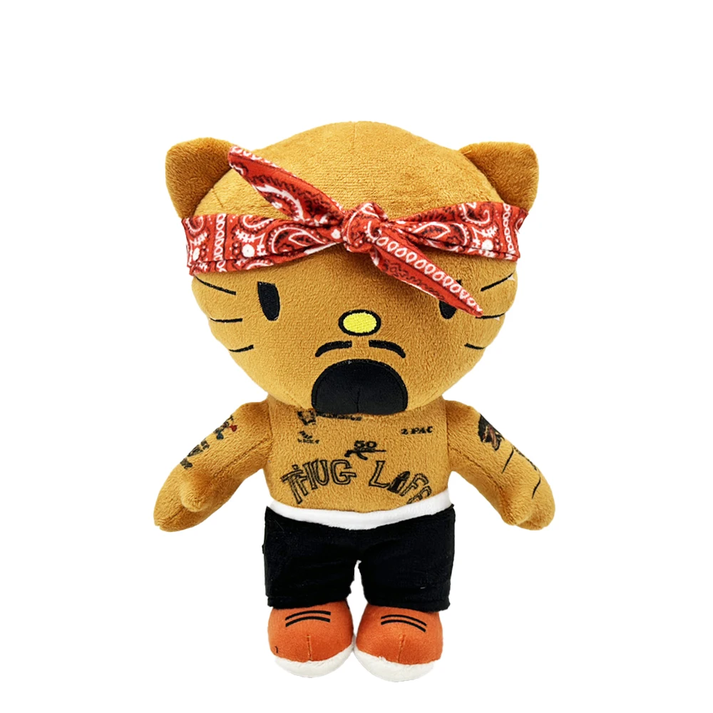 Hello Kitty as Tupac Amaru Shakur Plush Doll Plushies Stuffed Toys 25CM Lovely Pillow Dolls Kids Boys Girls Birthday Gifts