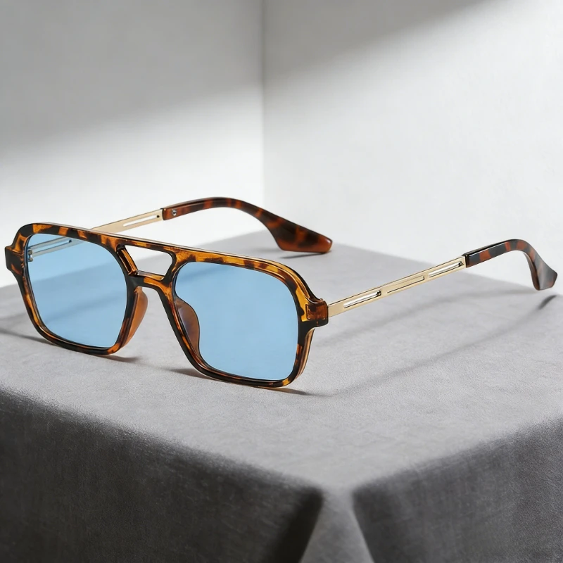 2026 New Punk Square Sunglasses Unisex Women's Retro Double-Bridge Hollow-Frame Glasses Travel UV Protection Shades UV400