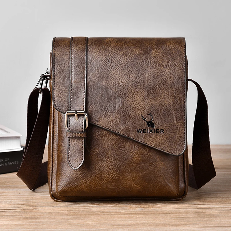 Vintage Shoulder Men'S Bag PU Leather Messenger Side Cross Sling Crossbody Porter Cell Phone Pouch Caddy Male Essentials Bag