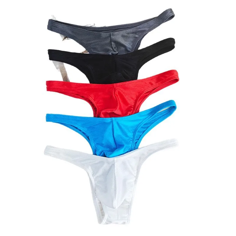 Men's Underwear Shiny Glossy Thongs And G Strings Thin Breathable Low Waist U Convex Pouch Bikini Briefs Skinny Underpants