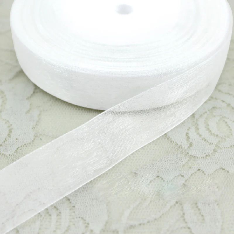 White Organza Ribbon for Gift Wrapping Decoration, Handmade DIY Ribbons, Wholesale, 50 Yards/Roll, 12mm, 15mm, 20mm, 25mm, 40mm, 6