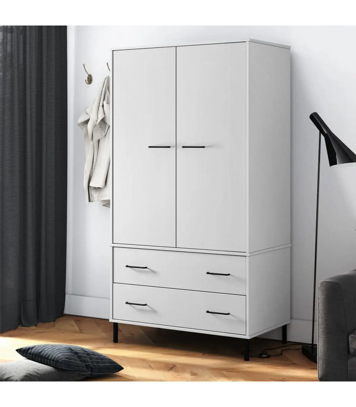 Wardrobe cupboards metal legs OSLO solid wood White 90x55x172,5 cm