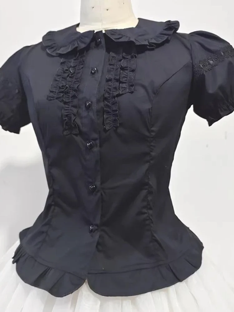 Lolita Peter Pan Collar Blouse Women Jk Kawaii Shirt Japanese Lace Patch Detachable Long Sleeve Y2k Aesthetic Ruffled Blusas